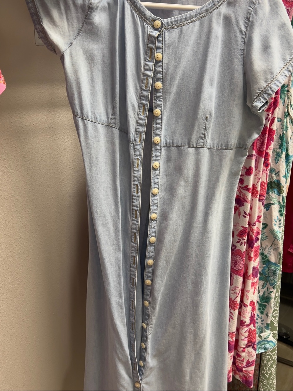 Light Wash Button-Front Denim Dress Size S